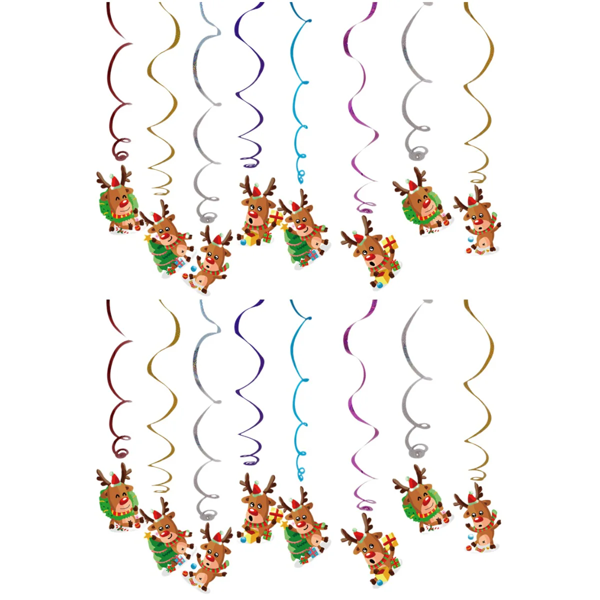 

2pcs Christmas Hanging Swirl Ceiling Pendant Colorful Spiral Streamers Hanging Elk Pendant Whirls Christmas Party Decorations