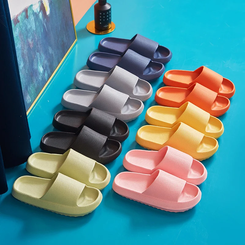 

2022 Summer Women Thick Platform Slippers Couple Sandals Beach Slide Flip Flops Men's Thick Sole Indoor Bathroom Anti-slip Shoes