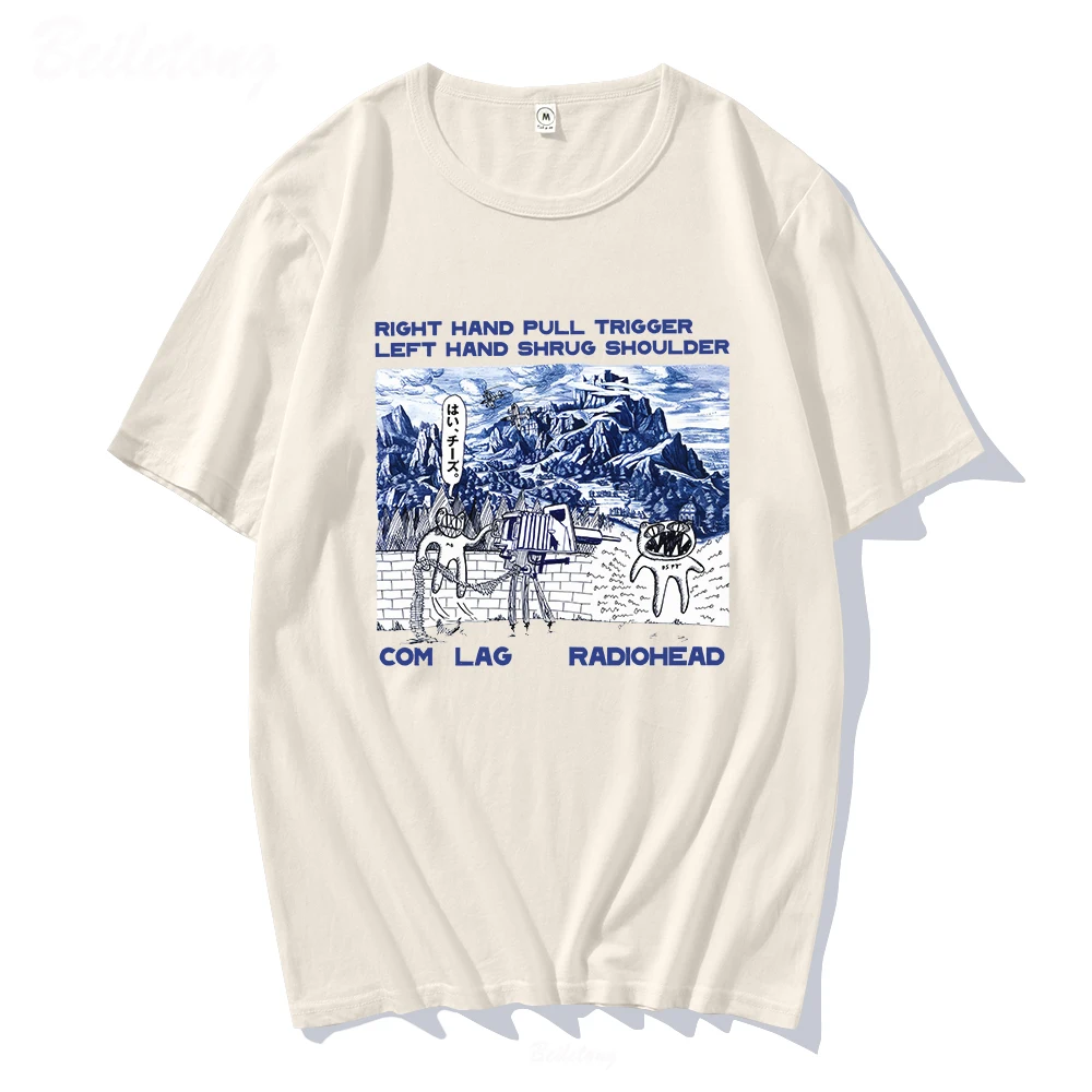 Radiohead T Shirt Men and Women Rock Boy Retro Printed Loose Japan Station Tops 100% Cotton Indie fans Band Music Tees Male Tops images - 6