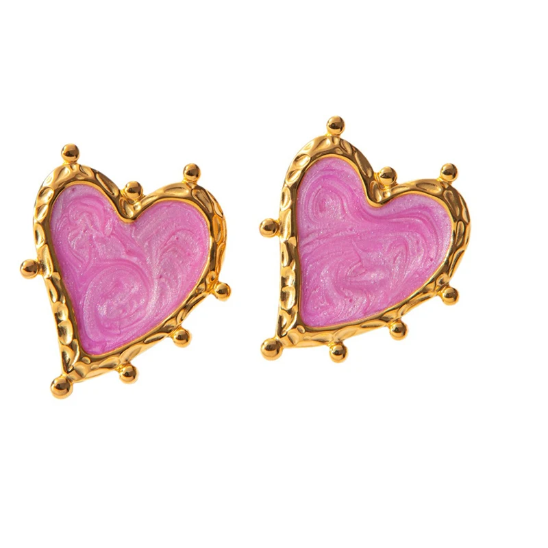 Женские серьги с большим сердцем Нержавеющая сталь. Розовый цвет.