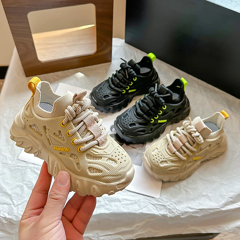 

Children Sneakers for Boys Solid Color Lace-up 2023 New Spring Non-slip Kids Versatile Sport Shoes for Girls Round-toe Simple