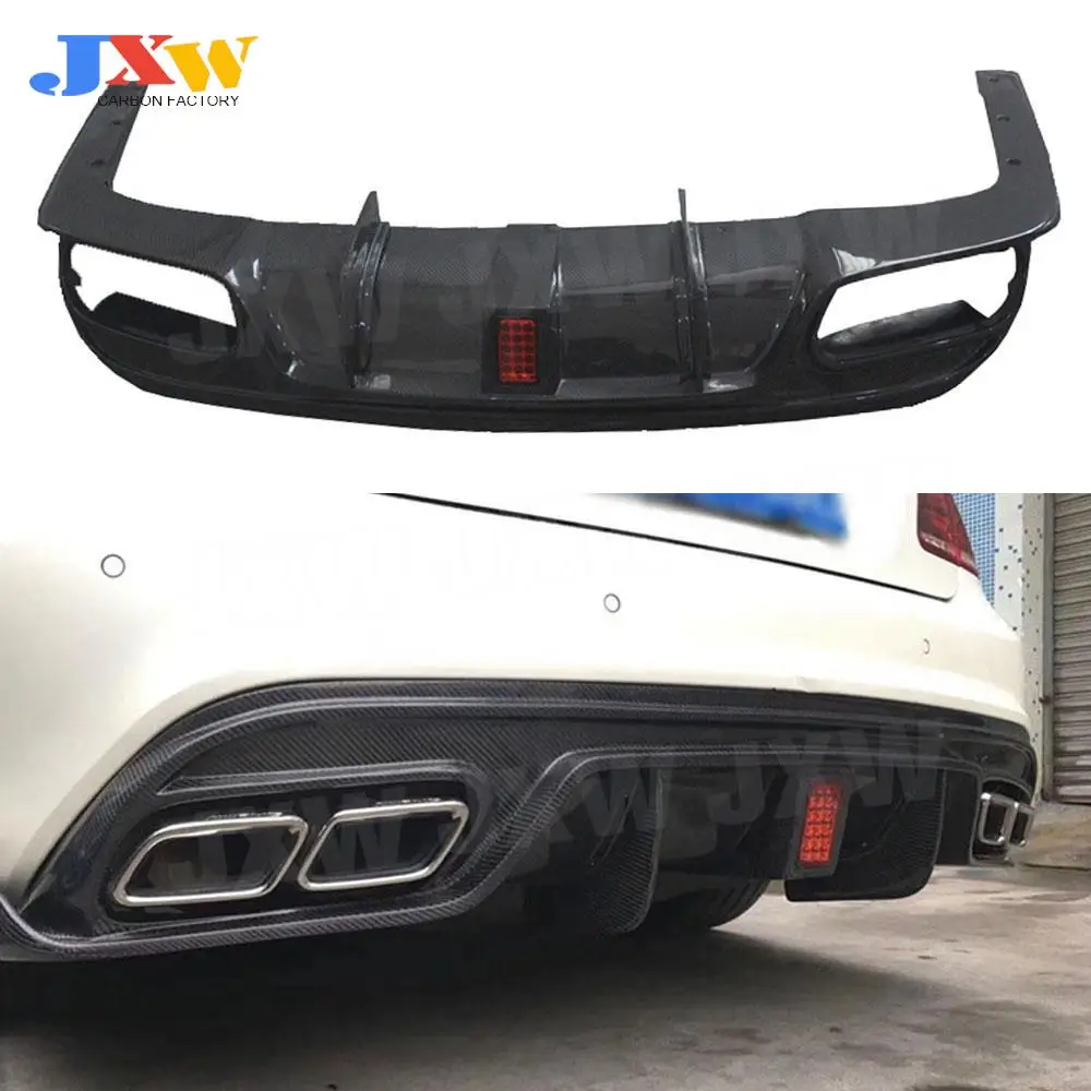 

For W207 Carbon Fiber Rear Lip Diffuser With LED Light for Mercedes Benz C207 Coupe E200 E260 E300 2 Door 2014 - 2016 FRP Bumper