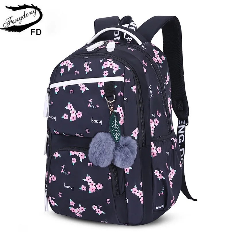 

Fengdong cute school bags for teenage girls korean style school backpack for girls fur ball decoration children bag girl gift