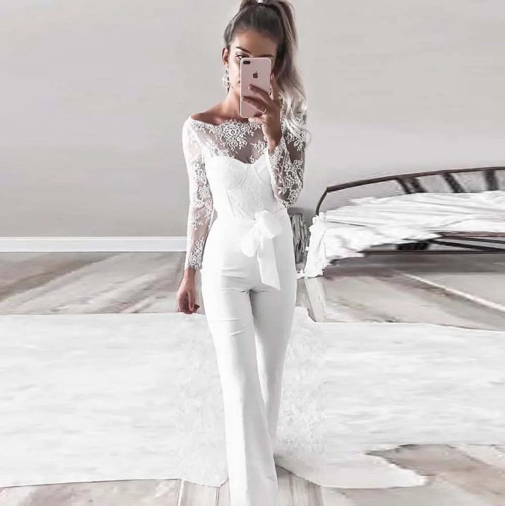 

Комбинезон в стиле пэчворк, прозрачный комбинезон с круглым вырезом и длинными рукавами, облегающие брюки, штаны для отдыха и вечеринок, Нов...