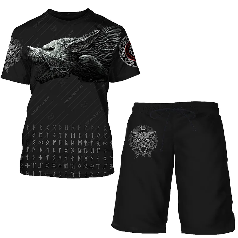 

Men Clothing 2022 Fashion 3d Wolf Printed T-shirt Shorts Suit Harajuku Hip-hop Casual Viking T-shirts Summer Men Tracksuit Sets