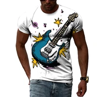 fashion taste guitar pattern 3d printing t shirt mens summer european and american style o neck short sleeved t shirt %e2%80%94003