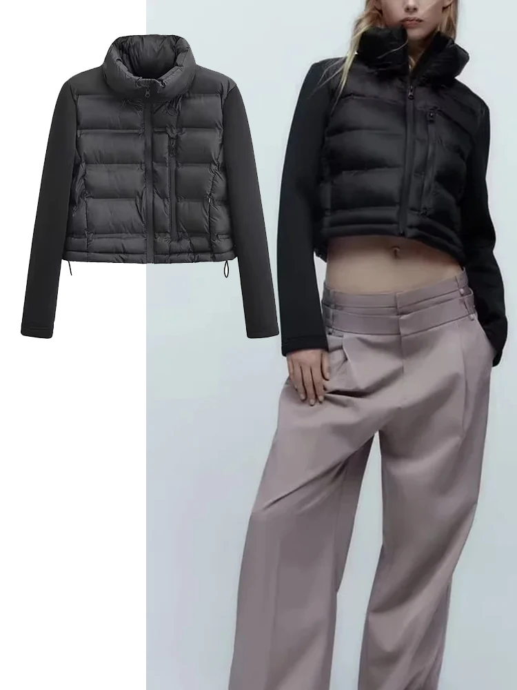 

Женские однотонные черные толстые теплые парки TRAF, модные повседневные хлопковые куртки на молнии, 2022