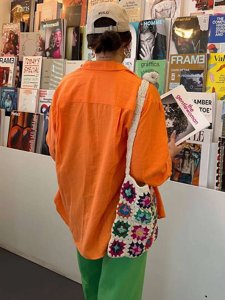 BBWM 2022 Новая женская летняя рубашка оверсайз Оранжевая универсальная однобортная