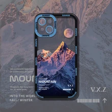 Aesthetic Snow Mountain Transparent Phone Case For iPhone 13 12 11 Pro Max X XR XS Luxury Clear Soft Silicone Shockproof Cover