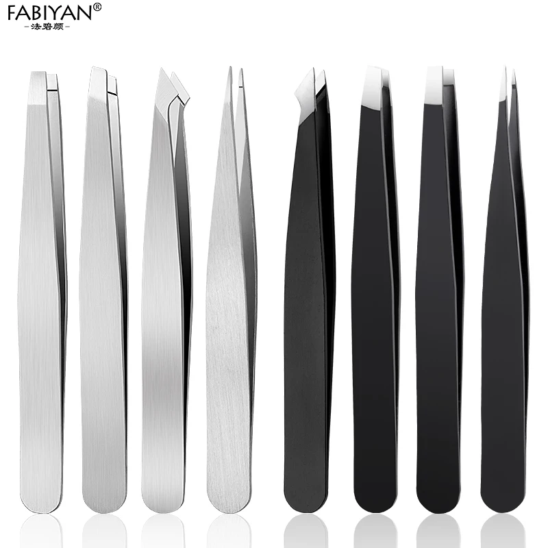 

Stainless Steel Eyebrow Tweezers Clips Hair Removal Slant Flat Point Tip Makeup Tools Black/Silver