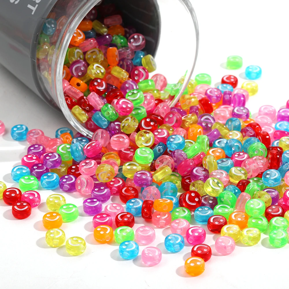 

300pcs 10mm Candy Color Cute Smiley Face Spacer Loose Beads Acrylic Round Beads for Making DIY Bracelet Necklace Wholesale
