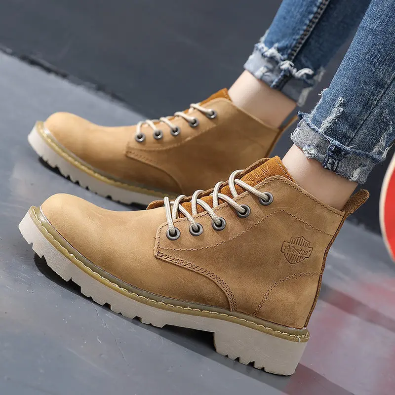 

Туристические ботинки KOWM, женские ботинки, модные уличные Водонепроницаемые Ботинки Martin, кроссовки из коровьей кожи, высокие зимние ботинки