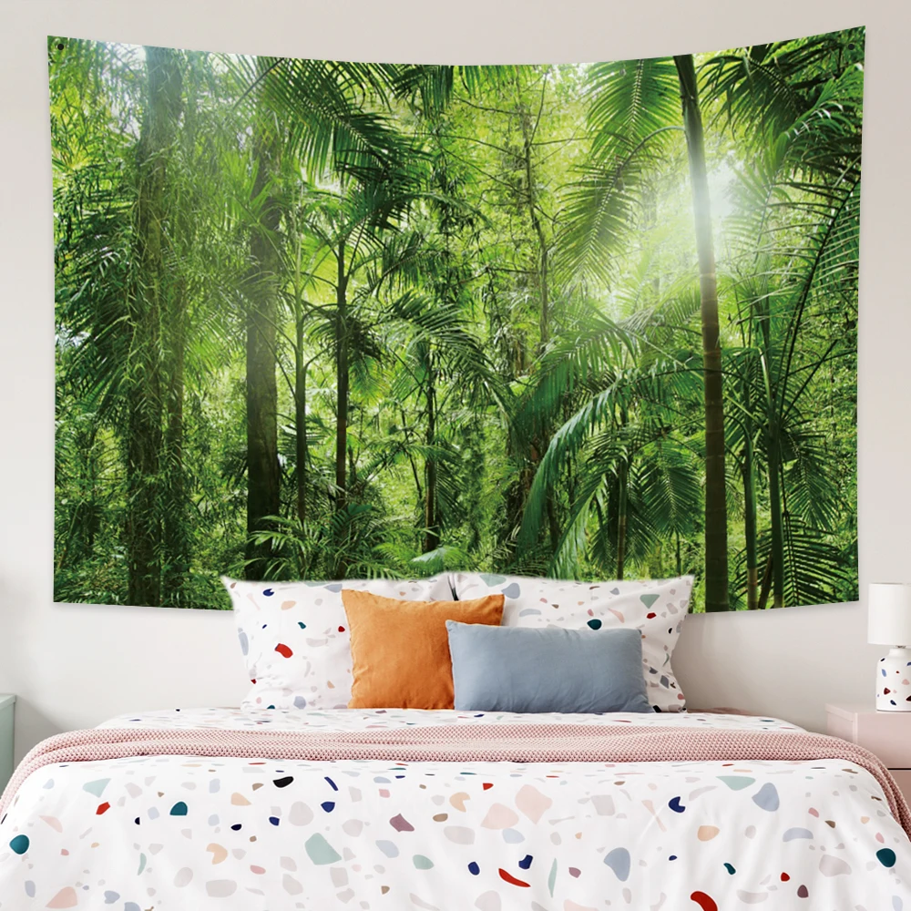 

Summer Forest Jungle Tapestry Sunlight Tree Nature Tropical Landscape Wall Hanging Blanket Bohemian Room Home Decor Tapestries