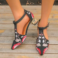 2022 summer new high heels womens heels pointed buckle sandals flowers retro catwalk womens shoes high quality sandals 35 43
