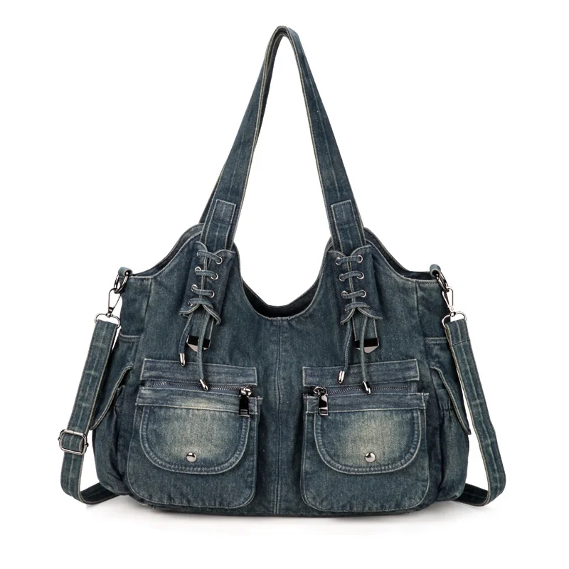 

iPinee Fashion Women Bag Vintage Casual Denim Handbag Lady Large Capacity Jeans Tote Weave tape Creative Shoulder Messenger Bag