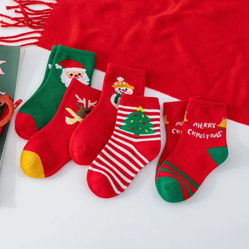 Christmas stocking Children's socks Autumn and winter thickened boys and girls' baby red festive cotton socks