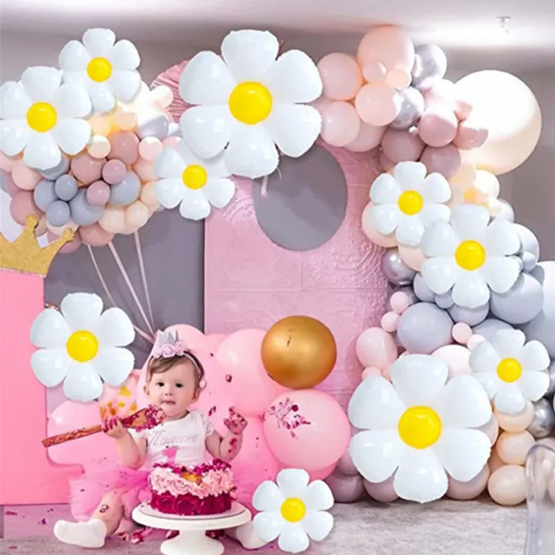 

White Daisy Flower Aluminum Foil Balloon White Flower Shape Helium Balloons Birthday Wedding Decoration Supplies