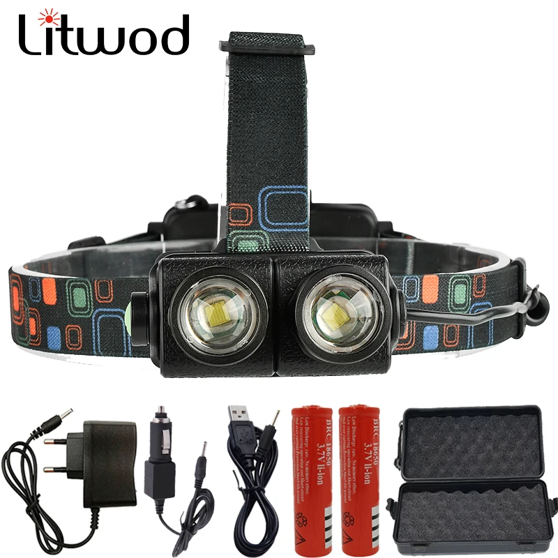 

2602 Headlamp For Fishing 8000 Lumen Chips 2 x XM-L T6 LED Head Lamp Flashlight Lanterna 4 Model Led Headlight For Camping light
