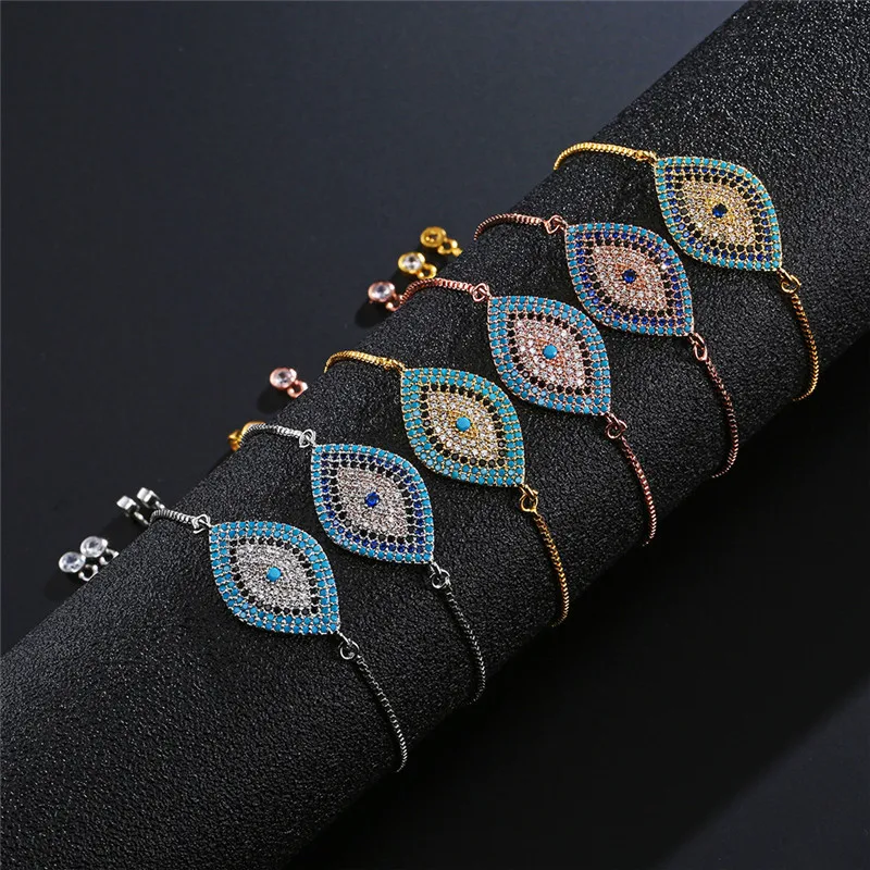 

2023 New Trendy Turkish Gold Color Evil Eye Bracelet Adjustable AAA CZ Pave Setting Female Luckry Party Jewelry Gift