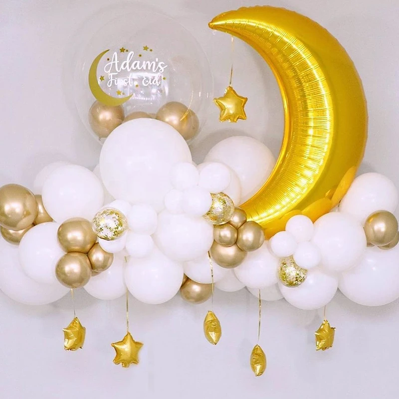 

60Pcs Moon Star Balloon Set for Muslim EID Mubarak Festival Home DIY Decoration Ramadan Kareem Kids Birthday Party Ballon Globos