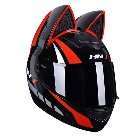 Женский мотоциклетный шлем с милыми кошачьими ушками, подарок девушке в горошек, Зимний мотоциклетный шлем для езды на мотоцикле, съемный шлем на все лицо