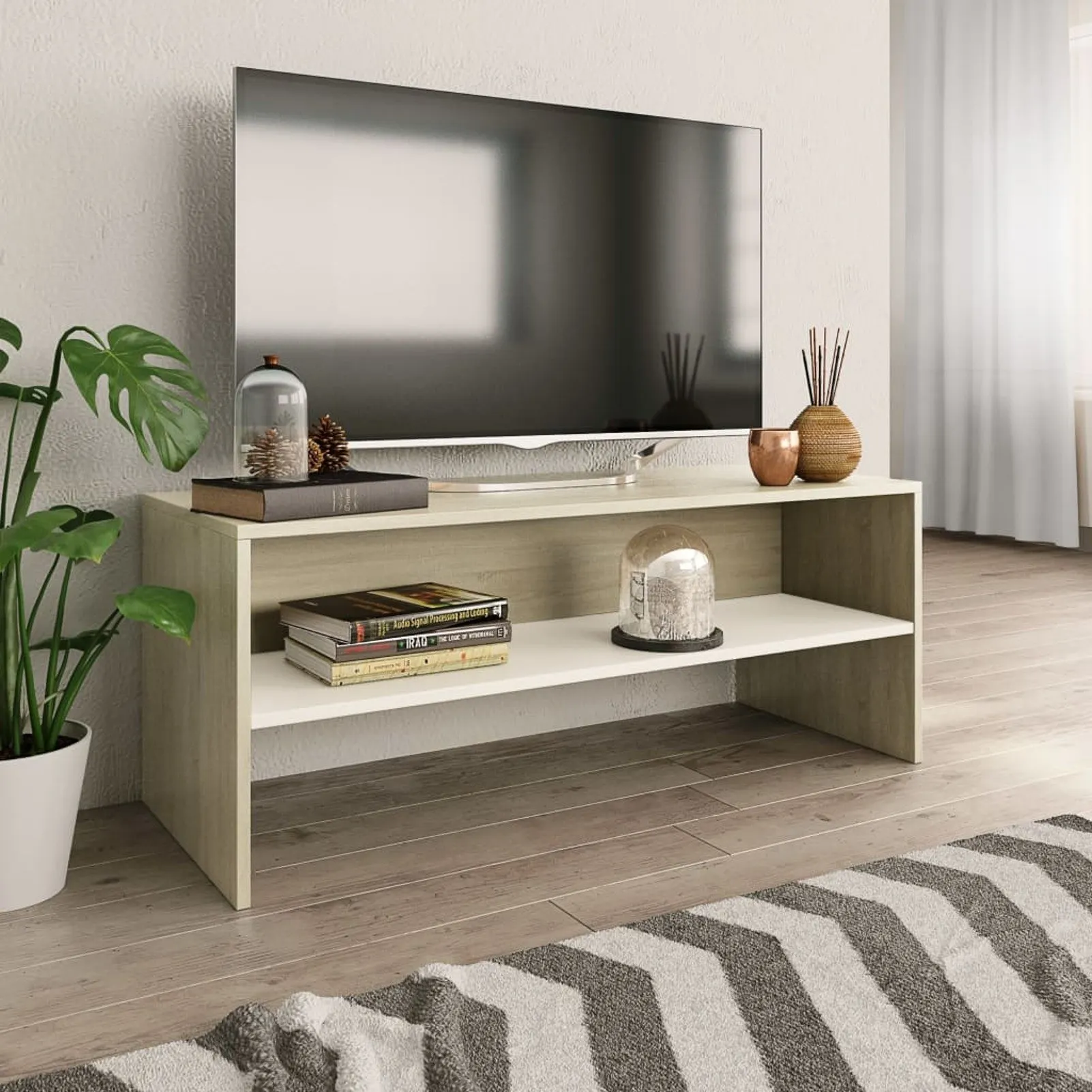 

TV Cabinet White and Sonoma Oak 39.4"x15.7"x15.7" Chipboard
