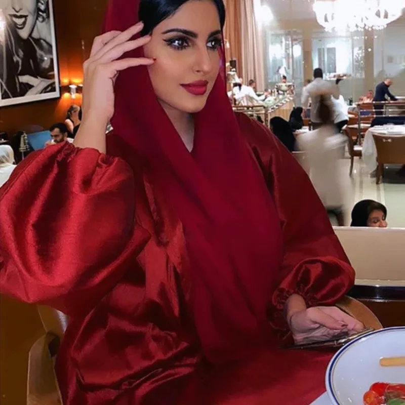 2pcs Fashionable Muslim Dubai Türkiye Arab Islamic Eid Al-Fitr Women's Comfortable Silk Dress Two-piece Set