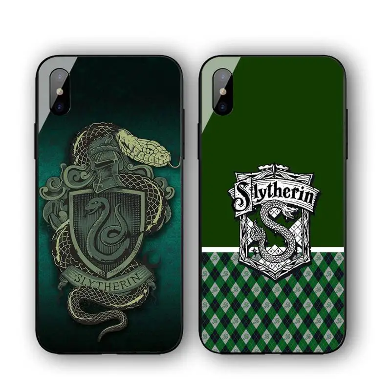 

P-Potters Dark Magic Art Slytherin Black Phone Case For Iphone 11 12 13 14 Pro Max 7 8 Plus X Xr Xs Max Se2020 Tempered Glass