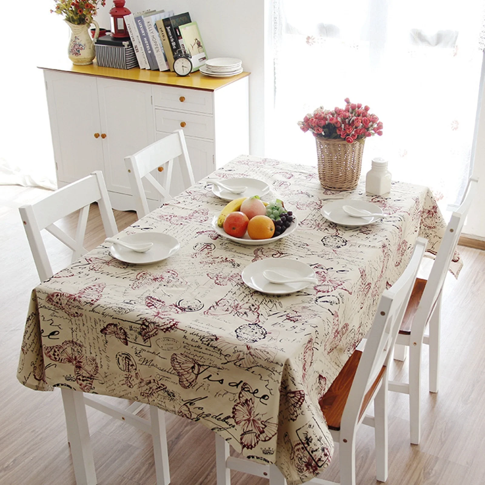 

Cotton Tablecloths, Waterproof Table Covers Butterfly Beige Dining Table Coffee Table Deco