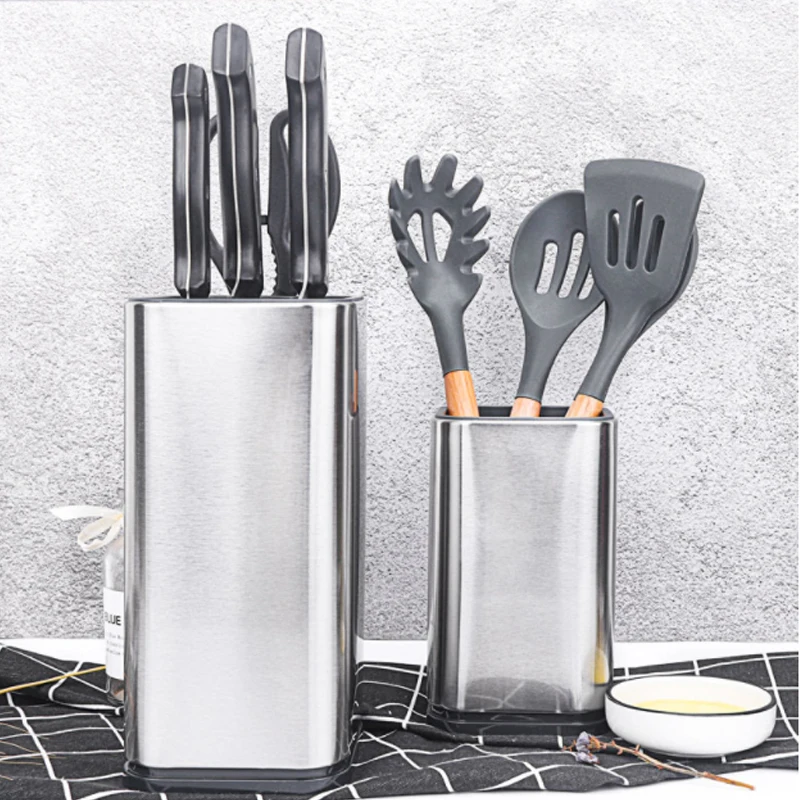 

Utensil Holder Set Kitchen Universal Knife Block Stainless Steel Flatware Holder Spatula Forks Spoons Countertop Storage Box New