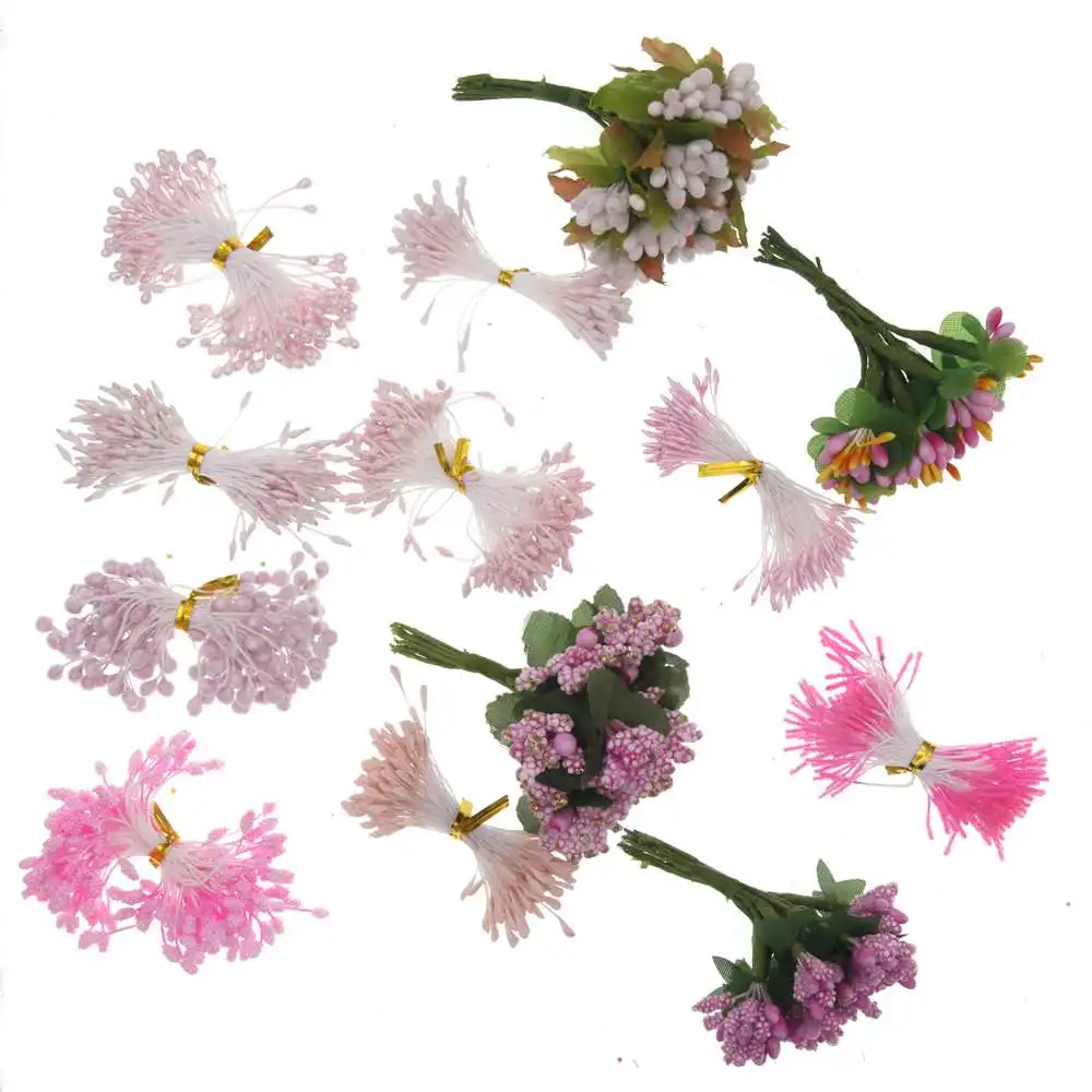 

10/12/50/70/90pcs Pink Mini Artificial Flowers Stamen Berries Bundle DIY Christmas Wedding Cake Gift Box Wreaths Decoration