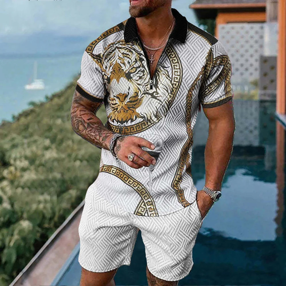 Men's Polo Shirts2 Piece Sets Luxury Brand Casual Suit Jogger Zipper Lapel T-shirt Short Sleeve Tracksuit Shorts Male Outfits