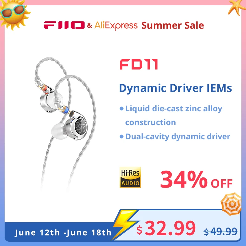 FiiO FD11 Earphones High performance Dynamic Driver IEMs Earbuds with 0.78mm Detachable Cable