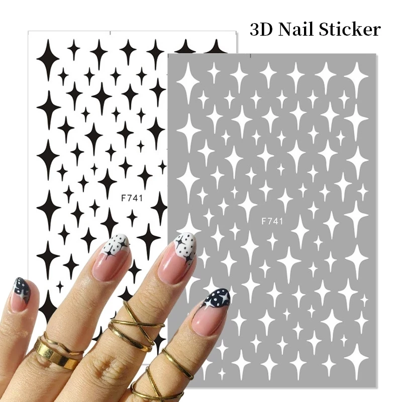 

1PC 3D Nail Stickers Black Heart Love Self-Adhesive Slider Letters Nail Art Decorations Stars Decals Manicure Accessories