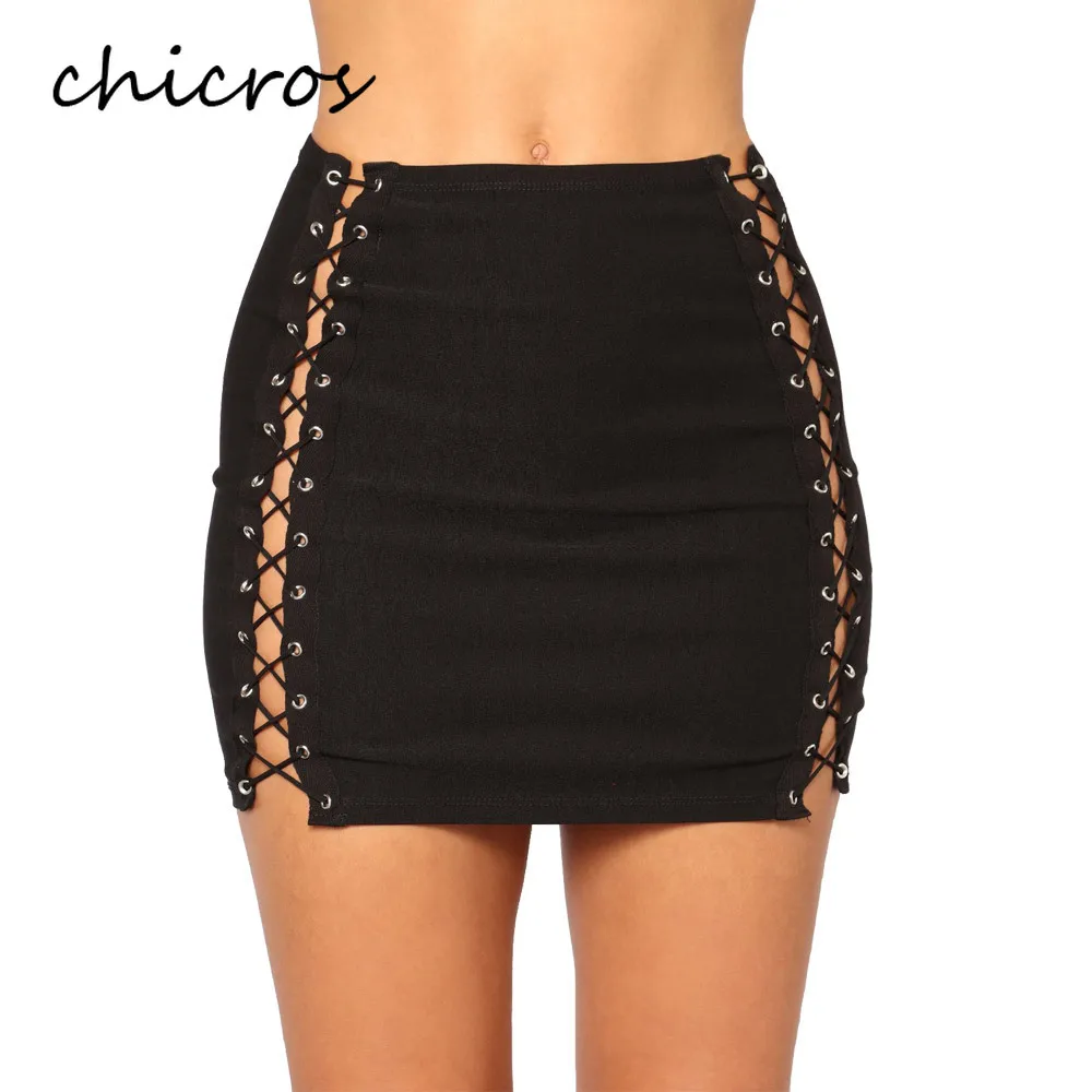 

Chicros Hollow Out Women Jeans Skirt Black Sexy Skinny Mini Denim Dress Summer Female Party Skirts