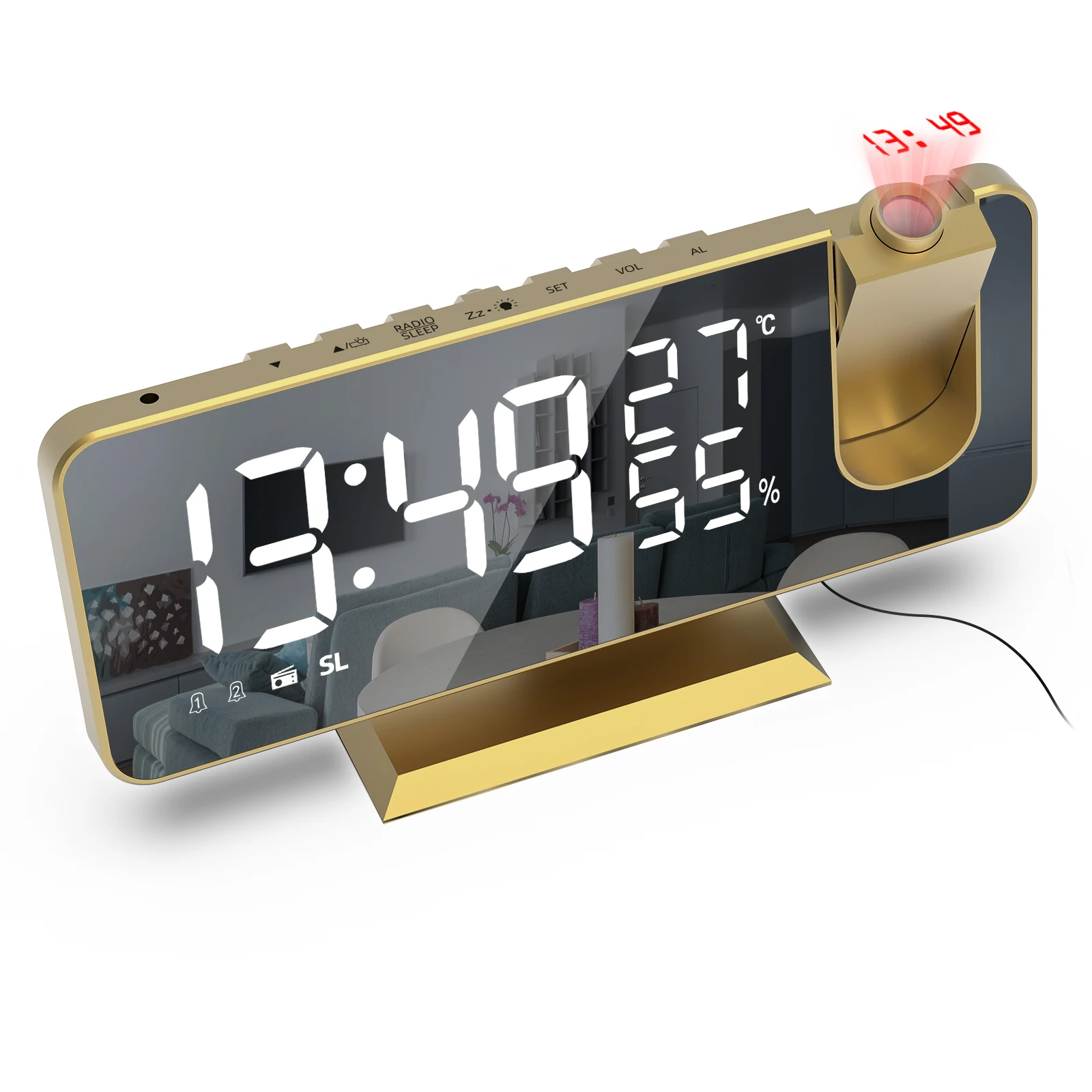 

LED Digital Alarm Clock Watch Table Electronic Desktop Clocks USB Wake Up FM Radio Time Projector Snooze Function 2 Alarm