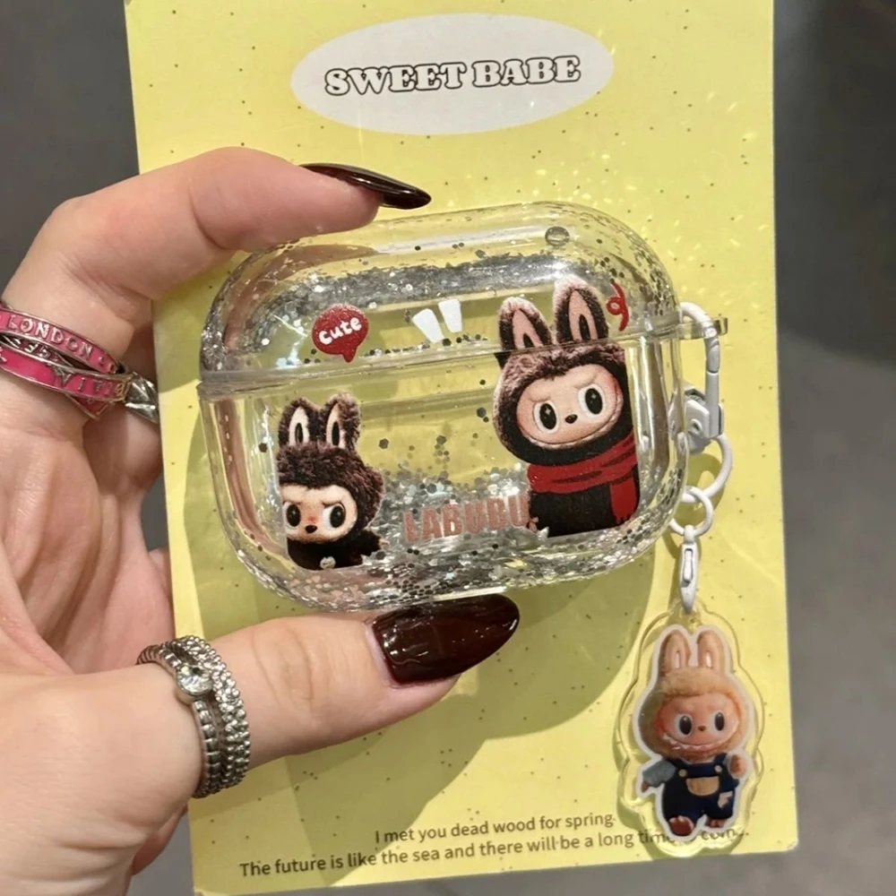 Kawaii Labubu Airpods поколение 1/2/3 чехол для наушников с мультяшным струящимся песком Pro2