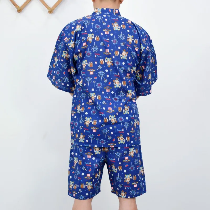 Male And Female Couple Kimono Short-sleeved Cotton Anime Summer Loose Print Pajamas Set