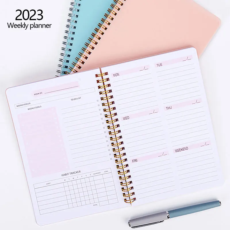 

2023 Weekly Planner A5 Spiral Binder Notebook 52 Weeks Agenda Schedule organizer diary Journal Stationery Office School Supplies