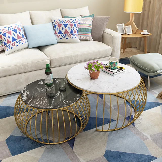 Современный минималистичный круглый мраморный журнальный столик из нержавеющей