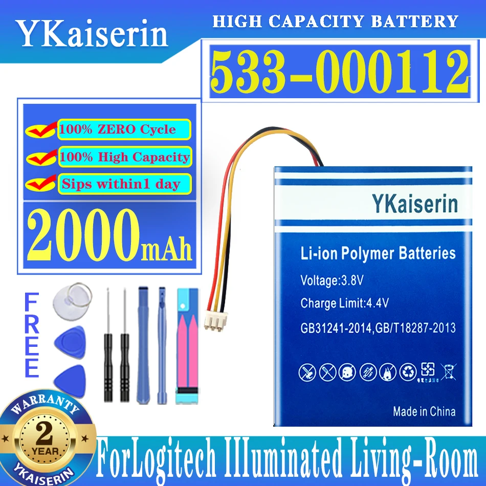 

YKaiserin 533-000112 533000112 2000mAh High Quality Battery For Logitech IIIuminated Living-Room Keyboard K830 Battery