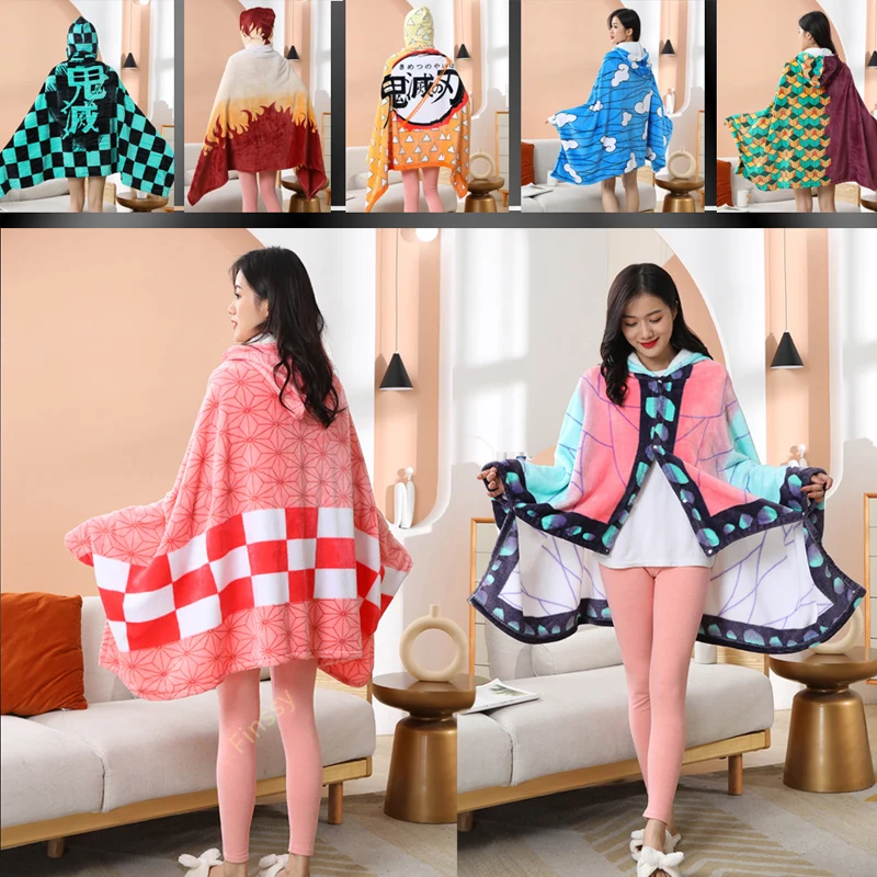 

7 Styles Winter Flannel Warm Shawl Anime Demon Slayer Nezuko Cosplay Adult Bathrobe Specifications 100cm*160cm