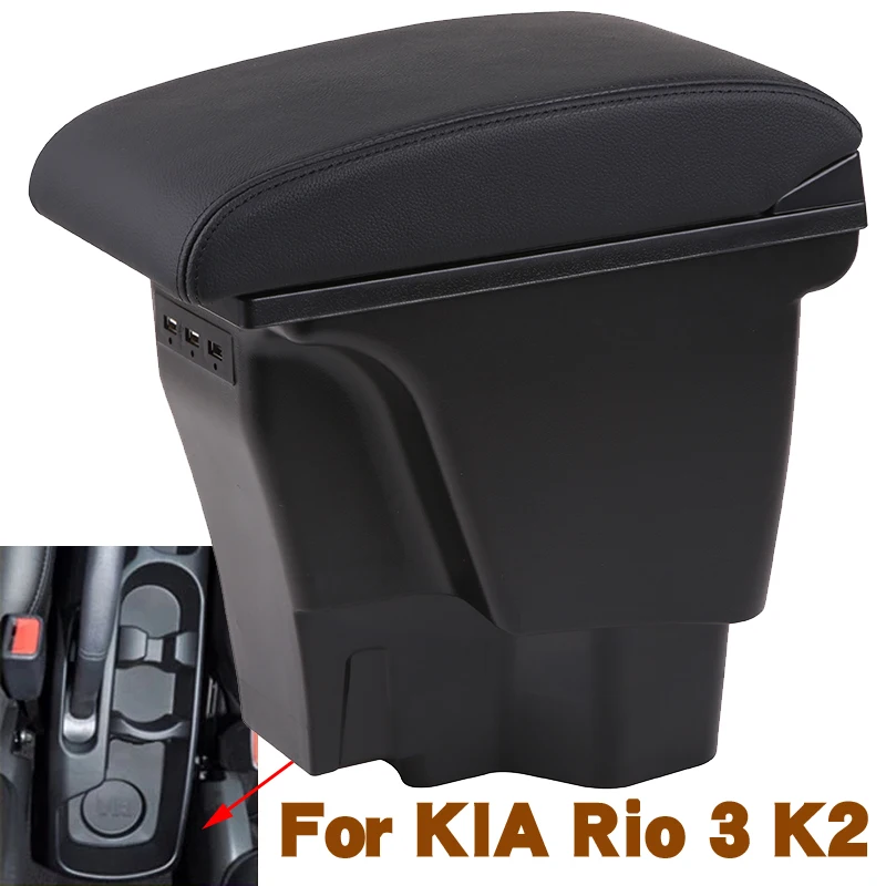 

for KIA RIO III Armrest box For KIA Rio 3 2011-2016 Double deck with USB Charging cup holder Storage box