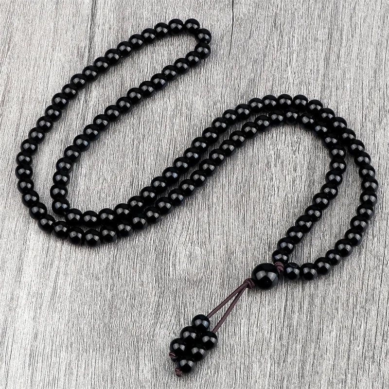 Браслет Молитва Мала из 108 бусин 6 мм блестящий черный натуральный камень
