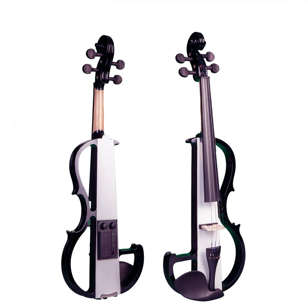 Black & White Advanced Electric Full Size Violin Solidwood Silent Violin Carrying Case Audio Cable Bow Kits For Beginner Student enlarge