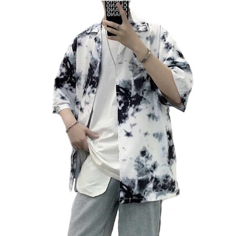 

Рубашка мужская оверсайз в стиле Харадзюку, модная Повседневная Блузка с короткими рукавами, с принтом тай-дай, лето 2022