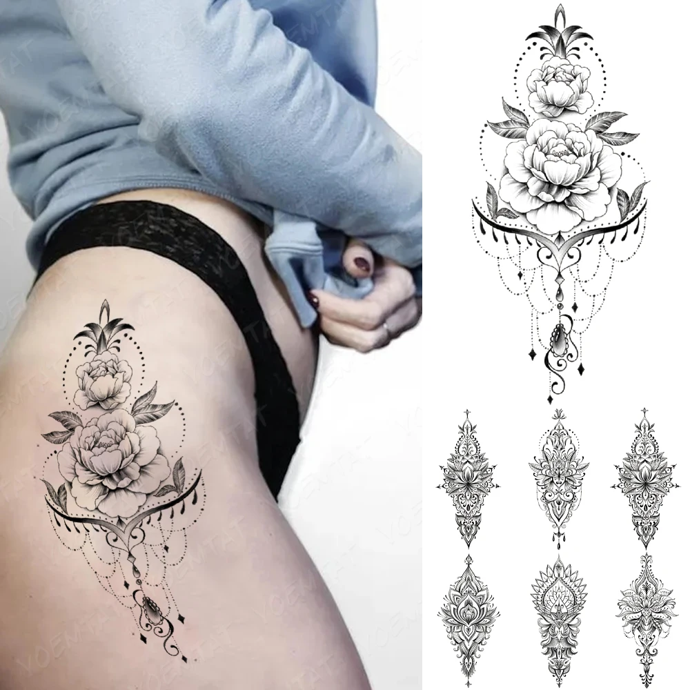 

Waterproof Temporary Tattoo Sticker Flowers Waist Roses Flash Tatto Henna Mehndi Totem Hand Body Art Arm Fake Tatoo Men Women