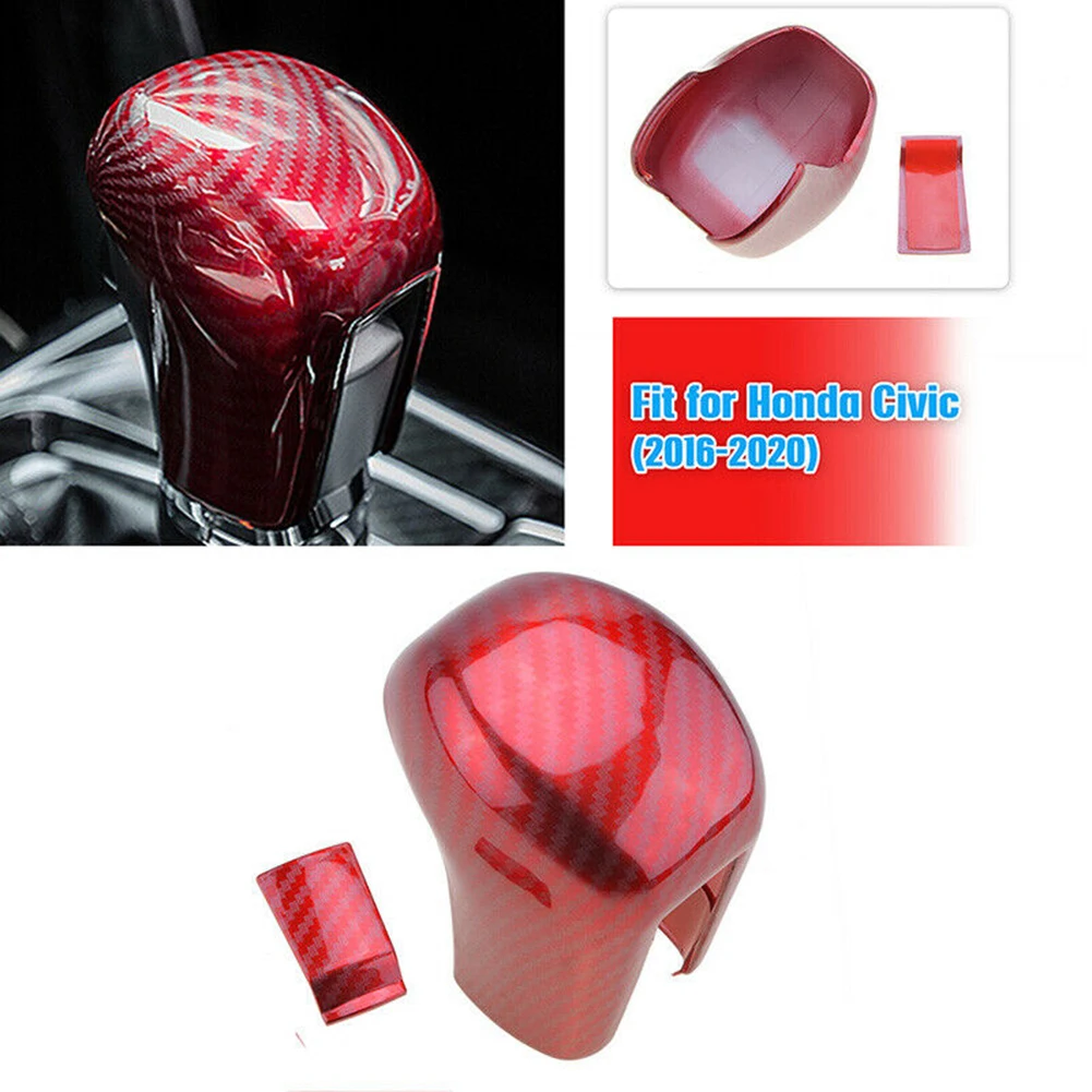 

AD Carbon Fiber Red Gear Shift Knob Cover Trim For Honda Civic Sedan Hatchback LX EX EX-L Sport Touring Si Type R Coupe 16-2021