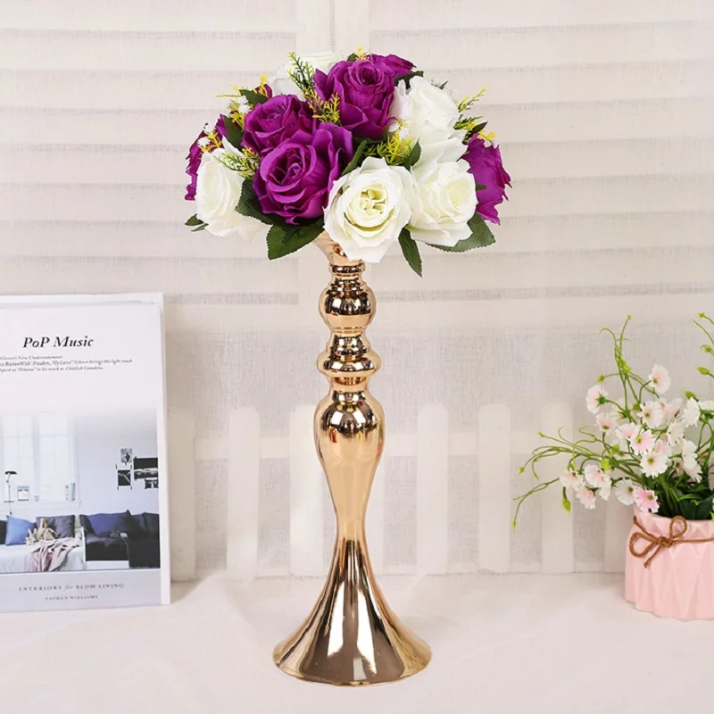 

10PCS Gold Candle Holders 50CM/20" Flower Vase Candlestick Wedding Decoration Table Centerpieces Flower Rack Road Lead