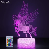 unicorn 3d lamp illusion led night light for children bedroom decor 16 color with remote control nightlight gifts for christmas